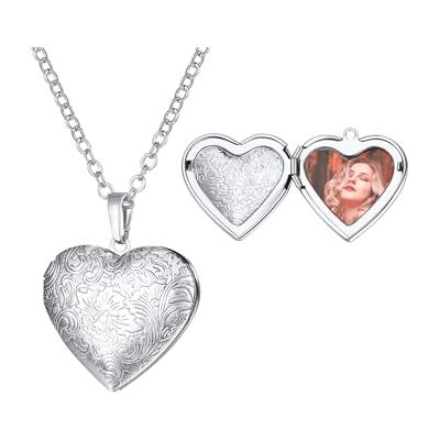 U7 Medaillon met gepersonaliseerde foto, ketting in hartvorm voor vrouwen en meisjes, gepersonaliseerde afbeelding aan de binnenkant, gravure beschikbaar, zilver/goud/roségoud, verstelbaar, 50,8 tot U7 Medaillon met gepersonaliseerde foto, ketting in hartvorm voor vrouwen en meisjes, gepersonaliseerde afbeelding aan de binnenkant, gravure beschikbaar, zilver/goud/roségoud, verstelbaar, 50,8 tot