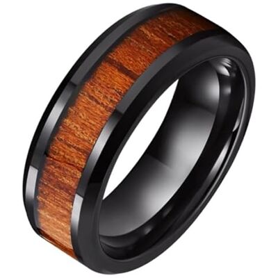 TJ Tom Jaxon Tom Jaxon heren wolfraam ring zwart glanzend palissander inleg 20 mm TJ Tom Jaxon Tom Jaxon heren wolfraam ring zwart glanzend palissander inleg 20 mm
