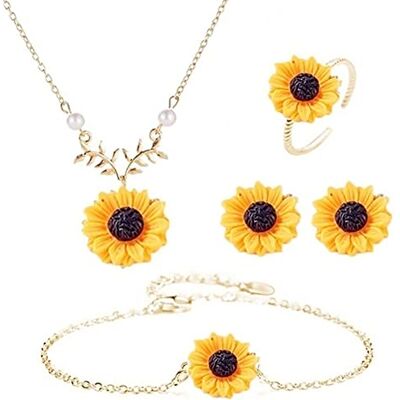 Wedity Zonnebloem ketting zonnebloem oorbellen ring bloem armbanden set verstelbare sieraden voor vrouwen meisjes (goud) Wedity Zonnebloem ketting zonnebloem oorbellen ring bloem armbanden set verstelbare sieraden voor vrouwen meisjes (goud)