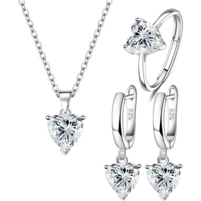 TOEECY Hartvormige sieradenset voor dames en meisjes met halsketting, oorbellen en hartvormige ring van zirkonia, cadeau voor bruiloft, bruidsmeisje, eindejaarsbal, Metaal TOEECY Hartvormige sieradenset voor dames en meisjes met halsketting, oorbellen en hartvormige ring van zirkonia, cadeau voor bruiloft, bruidsmeisje, eindejaarsbal, Metaal