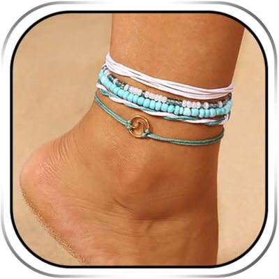 Edary Boho Turquoise Blauw Enkelbandje Geweven Enkelband Kralen Voet Sieraden voor Vrouwen en Meisjes (5 stuks) Edary Boho Turquoise Blauw Enkelbandje Geweven Enkelband Kralen Voet Sieraden voor Vrouwen en Meisjes (5 stuks)