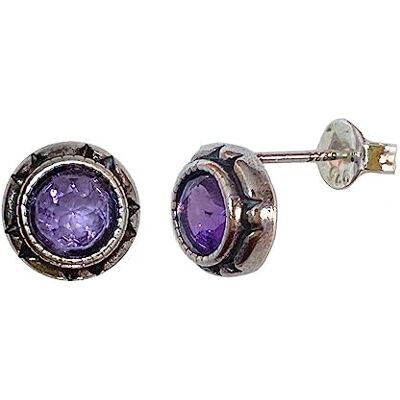 KETLIXS Vrouwen Sterling Zilveren Amethist Geboorde Oorbellen, Geboortesteen Oorbellen, Paars, Rond 8 mm, Agaat KETLIXS Vrouwen Sterling Zilveren Amethist Geboorde Oorbellen, Geboortesteen Oorbellen, Paars, Rond 8 mm, Agaat