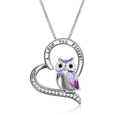 YFN Halsketting met uil hanger van sterling zilver "Never Give Up" voor dames en meisjes (maanuil), email YFN Halsketting met uil hanger van sterling zilver "Never Give Up" voor dames en meisjes (maanuil), email