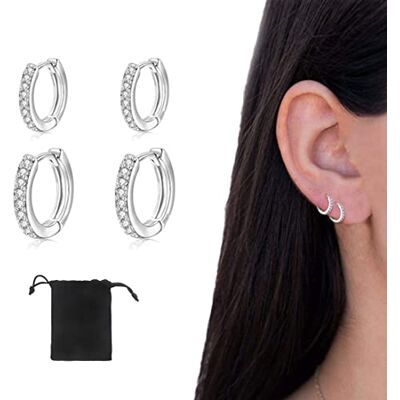 LICHUANUK 2 paar kleine oorbellen, verguld, mini-creolen, voor dames, CZ, hypoallergeen, kraakbeen, kleine oorbellen, ring, piercing, roestvrij staal LICHUANUK 2 paar kleine oorbellen, verguld, mini-creolen, voor dames, CZ, hypoallergeen, kraakbeen, kleine oorbellen, ring, piercing, roestvrij staal