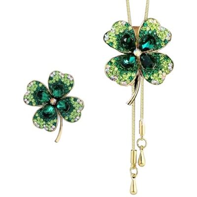 HDGSAFD 1 klavertjevier broche en 1 stuk klavertjevier ketting, diamanten sieraden, elei en eenvoudige sieraden, glanzende sieraden, Taglia unica HDGSAFD 1 klavertjevier broche en 1 stuk klavertjevier ketting, diamanten sieraden, elei en eenvoudige sieraden, glanzende sieraden, Taglia unica