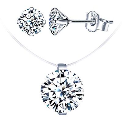 Yumilok Diamant Sieradensets, Onzichtbare Vislijn Choker Ketting Voor Vrouwen Diamant Oorbellen 925 Zilver Kerst- en Verjaardagscadeau Kubieke Zirkonia, Zirkonia Sterling Zilver Kunstmatige Diamant, Kristal Yumilok Diamant Sieradensets, Onzichtbare Vislijn Choker Ketting Voor Vrouwen Diamant Oorbellen 925 Zilver Kerst- en Verjaardagscadeau Kubieke Zirkonia, Zirkonia Sterling Zilver Kunstmatige Diamant, Kristal