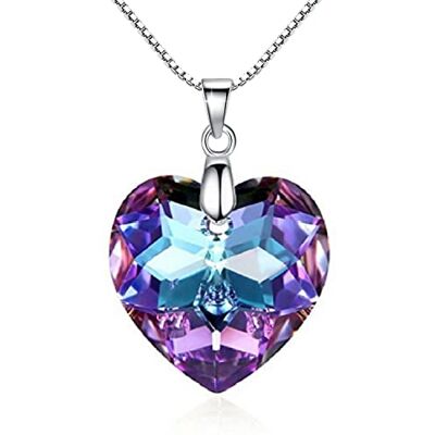 Crystalline Azuria Dameshalsketting met hartvormige hanger 925 zilver met paarse kameleonkristallen Crystalline Azuria Dameshalsketting met hartvormige hanger 925 zilver met paarse kameleonkristallen
