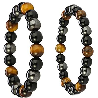 KRISFD Armband met drievoudige bescherming, 2 stuks, zwarte obsidiaan, steen, tijgeroog, hematiet, hematiet, zwart, obsidiaan, tijgeroog, drievoudige bescherming, 8 mm, 10 mm, voor mannen en vrouwen, cadeau, KRISFD Armband met drievoudige bescherming, 2 stuks, zwarte obsidiaan, steen, tijgeroog, hematiet, hematiet, zwart, obsidiaan, tijgeroog, drievoudige bescherming, 8 mm, 10 mm, voor mannen en vrouwen, cadeau,