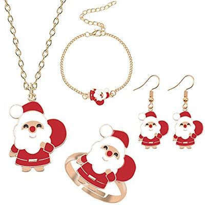CO Kerstman sieradenset voor Kerstmis, oorbellen, halsketting, armband, voor vrouwen, kerstcadeaus voor mooie meisjes CO Kerstman sieradenset voor Kerstmis, oorbellen, halsketting, armband, voor vrouwen, kerstcadeaus voor mooie meisjes