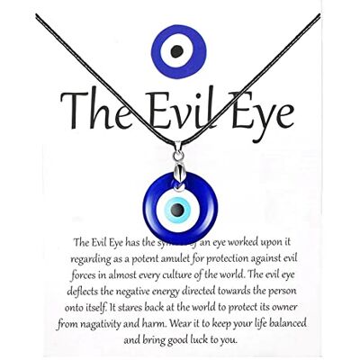 WLL Halsketting met boze oog hanger blauw Turks leer met glazen koord en boze oog hanger voor dames en heren, glas, zonder edelsteen WLL Halsketting met boze oog hanger blauw Turks leer met glazen koord en boze oog hanger voor dames en heren, glas, zonder edelsteen