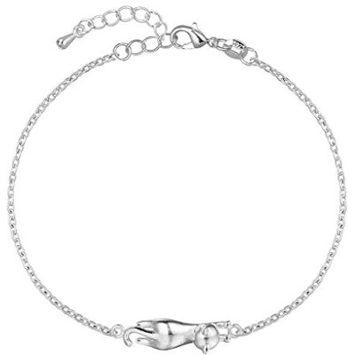 Chereda 925 sterling zilveren verstelbare damesarmband met schattige kattenbedel in reliëf, één maat, sterling zilver, zonder steen Chereda 925 sterling zilveren verstelbare damesarmband met schattige kattenbedel in reliëf, één maat, sterling zilver, zonder steen