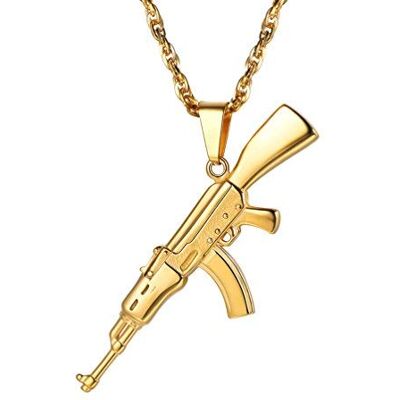 PROSTEEL AK47/M16A4 Heren-halsketting, met hanger in de vorm van een legergeweer, roestvrij staal en 18 K verguld, voor heren en jongens, rockstijl, mode-sieraad, met 60 cm lange Singapore-ketting, Roestvrij staal, Geen edelsteen PROSTEEL AK47/M16A4 Heren-halsketting, met hanger in de vorm van een legergeweer, roestvrij staal en 18 K verguld, voor heren en jongens, rockstijl, mode-sieraad, met 60 cm lange Singapore-ketting, Roestvrij staal, Geen edelsteen