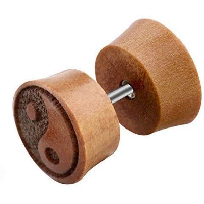 Modern Nature Piercing-Schmuck Fake Plug van hout met Ying & Yang motief 1,2 x 6 mm, hout Modern Nature Piercing-Schmuck Fake Plug van hout met Ying & Yang motief 1,2 x 6 mm, hout