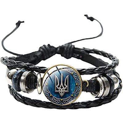 dingyue Tryzub Oekraïaans symbool Oekraïnse armband van meerlaags glas, leren armband voor heren, large, zink, Large, zink dingyue Tryzub Oekraïaans symbool Oekraïnse armband van meerlaags glas, leren armband voor heren, large, zink, Large, zink
