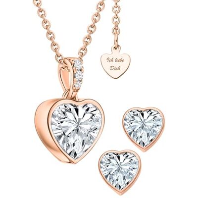 LOVENEST Damessieradenset 925 zilver / roségoud / zirkonia 3-delige sieradenset voor Kerstmis, verjaardag, jubileum halsketting en oorbellen set cadeau, Lak Sterling zilver LOVENEST Damessieradenset 925 zilver / roségoud / zirkonia 3-delige sieradenset voor Kerstmis, verjaardag, jubileum halsketting en oorbellen set cadeau, Lak Sterling zilver