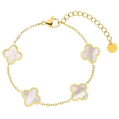 Collenatsy Klaverblad armband voor dames van 18 karaat goud, elegante geluksarmband als vriendschapsarmband, klaverblad sieraden, waterdicht, verstelbaar, Platina Collenatsy Klaverblad armband voor dames van 18 karaat goud, elegante geluksarmband als vriendschapsarmband, klaverblad sieraden, waterdicht, verstelbaar, Platina
