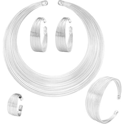 TOEECY 5 stuks Afrikaanse nationale verklaring sieraden dames bib halsketting armband manchet set hoepel oorbellen ringen Afrikaanse bruiloft sieraden, Leer Lak TOEECY 5 stuks Afrikaanse nationale verklaring sieraden dames bib halsketting armband manchet set hoepel oorbellen ringen Afrikaanse bruiloft sieraden, Leer Lak
