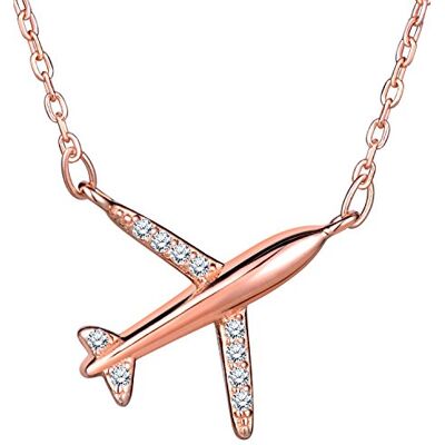 Unendlich U Halsketting voor dames en meisjes, halsketting van 925 zilver met zirkonia, elegante vliegtuigvorm, sterling zilver, kwarts, zirkonia Unendlich U Halsketting voor dames en meisjes, halsketting van 925 zilver met zirkonia, elegante vliegtuigvorm, sterling zilver, kwarts, zirkonia