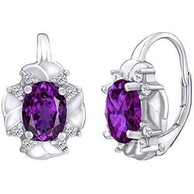 SILVEGO Damesoorbellen 925/1000 sterling zilver met synthetische amethist, zilver LPS3080A, zilverkleurig SILVEGO Damesoorbellen 925/1000 sterling zilver met synthetische amethist, zilver LPS3080A, zilverkleurig