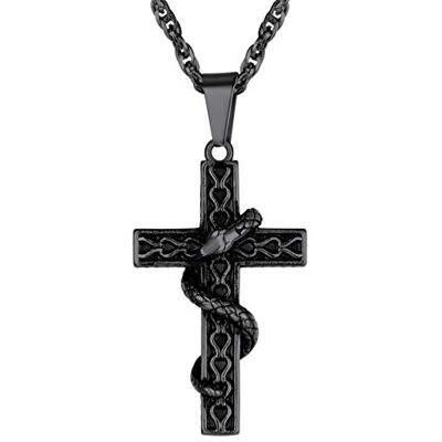 PROSTEEL heren-dames Halsketting Slang Omringd Kruis Hanger in Staal/Goud/Platina 925 Rock Style PROSTEEL heren-dames Halsketting Slang Omringd Kruis Hanger in Staal/Goud/Platina 925 Rock Style