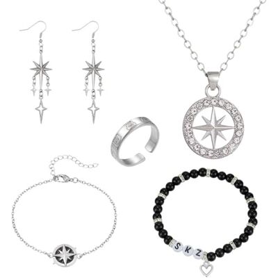 XFSRG Stray sieraden set voor mannen en vrouwen ketting kompas verstelbaar armband oorbellen ring set merchandise cadeau voor Stray fans voor STAY XFSRG Stray sieraden set voor mannen en vrouwen ketting kompas verstelbaar armband oorbellen ring set merchandise cadeau voor Stray fans voor STAY
