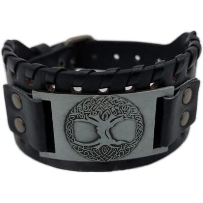 Vikings Armband Viking Yggdrasil wereldboom levensboom leer metaal zwart zilver Vikings Armband Viking Yggdrasil wereldboom levensboom leer metaal zwart zilver