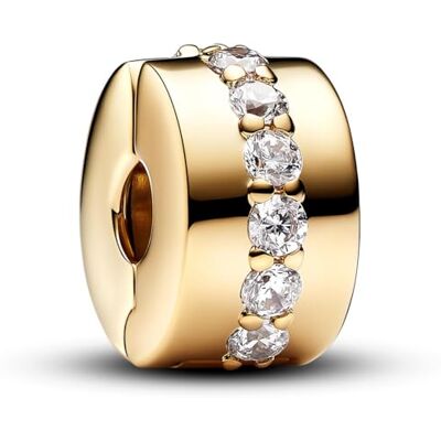 PANDORA Moments Heldere lijn clip van sterling zilver met 14K vergulde metalen legering en zirkonia, compatibel met Moments armbanden, 761972C01 PANDORA Moments Heldere lijn clip van sterling zilver met 14K vergulde metalen legering en zirkonia, compatibel met Moments armbanden, 761972C01