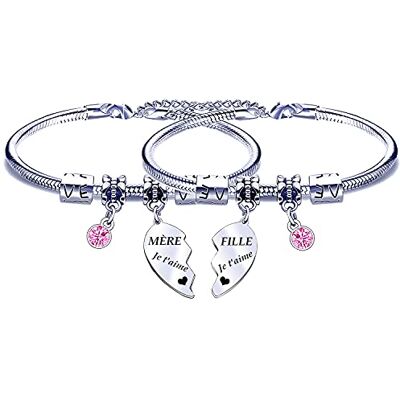 FGHJK Fete des Meres Caduau Fete des Meres Geschenk Damesarmband 2 stuks armbanden moeder en dochter Charm armband verstelbare armband voor vrouwen meisjes kerstcadeau verjaardagscadeau L roestvrij staal zilver FGHJK Fete des Meres Caduau Fete des Meres Geschenk Damesarmband 2 stuks armbanden moeder en dochter Charm armband verstelbare armband voor vrouwen meisjes kerstcadeau verjaardagscadeau L roestvrij staal zilver