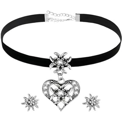 JOZMMZEOOA 3-delige sieraden van edelweissen, gepersonaliseerde halsketting, sieradenset, hanger, traditionele sieraden, dames, halsketting, oorbellen, voor concert, Oktoberfest, M,, m, Zink JOZMMZEOOA 3-delige sieraden van edelweissen, gepersonaliseerde halsketting, sieradenset, hanger, traditionele sieraden, dames, halsketting, oorbellen, voor concert, Oktoberfest, M,, m, Zink