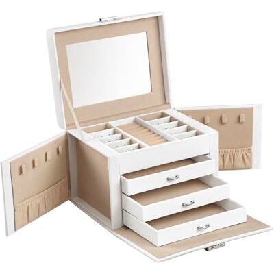 SONGMICS JBC159W01 juwelenkistje, 4 niveaus, organizer met legplanken, fluwelen bekleding, kerstcadeau, wit SONGMICS JBC159W01 juwelenkistje, 4 niveaus, organizer met legplanken, fluwelen bekleding, kerstcadeau, wit