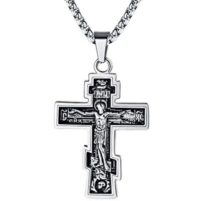 FaithHeart Halsketting met hanger, kruis, Russisch, Orthodox, roestvrij staal, Byzantijnse kruishanger, verstelbare ketting, 55 cm, religieuze sieraden, beschermende amulet (geschenkdoos), Metaal, FaithHeart Halsketting met hanger, kruis, Russisch, Orthodox, roestvrij staal, Byzantijnse kruishanger, verstelbare ketting, 55 cm, religieuze sieraden, beschermende amulet (geschenkdoos), Metaal,