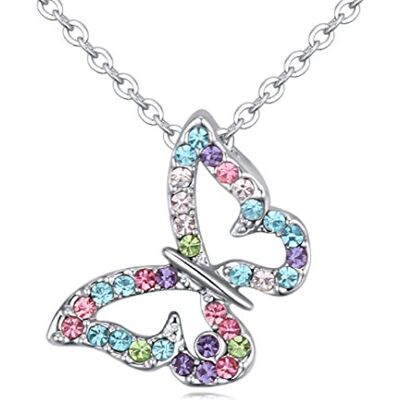 Crystalline Azuria Dameshalsketting met vlinderhanger, 18 karaat, witgoud verguld, met meerkleurige kristallen Crystalline Azuria Dameshalsketting met vlinderhanger, 18 karaat, witgoud verguld, met meerkleurige kristallen