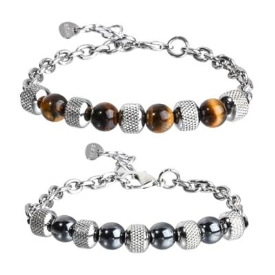 OVDGWC 2 stuks kralenarmbanden voor heren, roestvrijstalen armband, verstelbare armband, modieuze en eenvoudige armband, cadeau voor mannen, eenheidsmaat OVDGWC 2 stuks kralenarmbanden voor heren, roestvrijstalen armband, verstelbare armband, modieuze en eenvoudige armband, cadeau voor mannen, eenheidsmaat