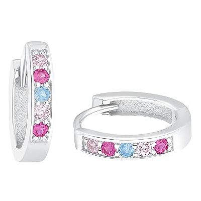 amor Creolen voor meisjes van 925 sterling zilver met synthetische zirkonia, geleverd in een geschenkdoos., Klein amor Creolen voor meisjes van 925 sterling zilver met synthetische zirkonia, geleverd in een geschenkdoos., Klein