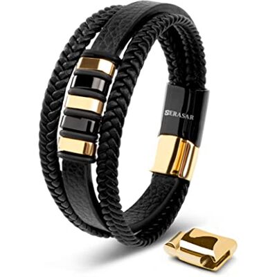 SERASAR - Fermoir Magnétique en Acier Inoxydable, Cuir Véritable, Plusieurs Longueurs, Boîte à Bijoux Incluse SERASAR - Fermoir Magnétique en Acier Inoxydable, Cuir Véritable, Plusieurs Longueurs, Boîte à Bijoux Incluse