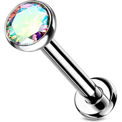 Stachelkleid Titanium labret piercing met zilveren zirkonia push-in zonder schroefdraad, kraakbeen, helix, tragus, lip, universeel, platte bal, Titanium Stachelkleid Titanium labret piercing met zilveren zirkonia push-in zonder schroefdraad, kraakbeen, helix, tragus, lip, universeel, platte bal, Titanium