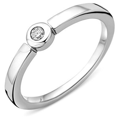 Miore Solitaire verlovingsring van 925 sterling zilver met diamanten 0,05 karaat, 52, zilver, diamant Miore Solitaire verlovingsring van 925 sterling zilver met diamanten 0,05 karaat, 52, zilver, diamant