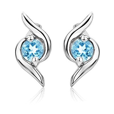 Miore Oorbellen voor dames, oorbellen van 9 karaat (375) witgoud met ronde edelsteen, sieraden, goud, topaas Miore Oorbellen voor dames, oorbellen van 9 karaat (375) witgoud met ronde edelsteen, sieraden, goud, topaas
