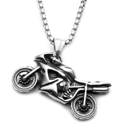 BlackAmazement 316L roestvrij stalen hanger met zilveren racemotorketting voor heren, roestvrij staal, Roestvrij staal BlackAmazement 316L roestvrij stalen hanger met zilveren racemotorketting voor heren, roestvrij staal, Roestvrij staal