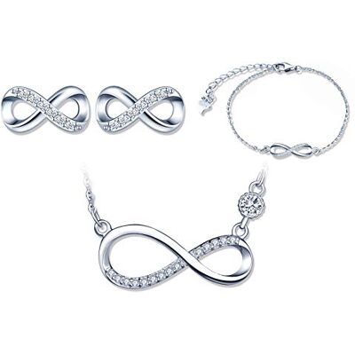 Yumilok 925 zilveren sieradensets, oneindigheidssymbool ketting, oneindigheidssymbool armband en oorbellen, ingelegde zirkonia, sieraden voor dames en meisjes, kerstcadeau en verjaardag, zilver Yumilok 925 zilveren sieradensets, oneindigheidssymbool ketting, oneindigheidssymbool armband en oorbellen, ingelegde zirkonia, sieraden voor dames en meisjes, kerstcadeau en verjaardag, zilver