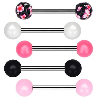 OUFER tong barbells 5 stuks Candy kleur met bloemenpatroon tong barball piercing lichaamssieraden tong ringen OUFER tong barbells 5 stuks Candy kleur met bloemenpatroon tong barball piercing lichaamssieraden tong ringen