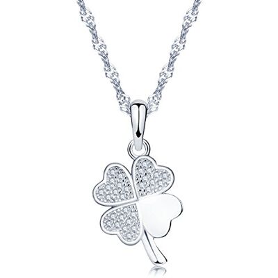 Yumilok Halsketting met klavertjevier van 925 sterling zilver roségoud / zilver zirkonia voor dames en meisjes, lengte: 45 cm, breedte: 1,3 cm, hoogte: 2,4 cm, sterling zilver Yumilok Halsketting met klavertjevier van 925 sterling zilver roségoud / zilver zirkonia voor dames en meisjes, lengte: 45 cm, breedte: 1,3 cm, hoogte: 2,4 cm, sterling zilver