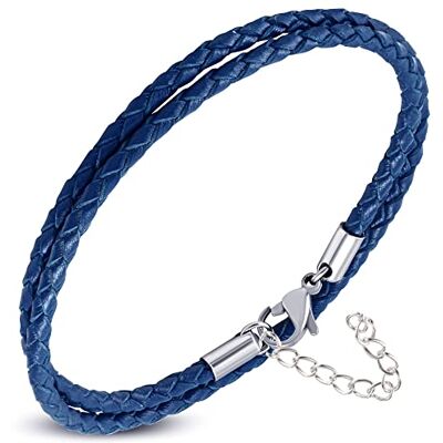 ZENSE Herenarmband van fijn leer, blauw, dubbel gewikkeld en verstelbaar, ZB0379 ZENSE Herenarmband van fijn leer, blauw, dubbel gewikkeld en verstelbaar, ZB0379