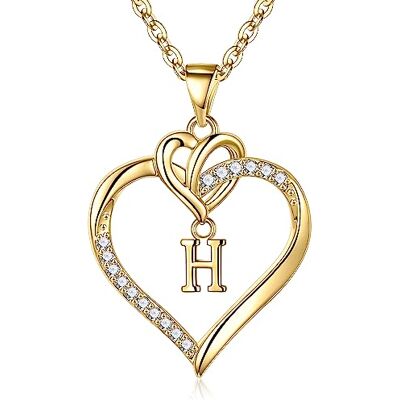 TINGN Hartvormige halsketting voor dames, zilver-goud, 14 karaat witgoud verguld, initiaalketting met hartvormige hanger, kubieke zirkonia, verjaardagscadeau voor vrouw, vriendin, moeder, Wit Goud TINGN Hartvormige halsketting voor dames, zilver-goud, 14 karaat witgoud verguld, initiaalketting met hartvormige hanger, kubieke zirkonia, verjaardagscadeau voor vrouw, vriendin, moeder, Wit Goud
