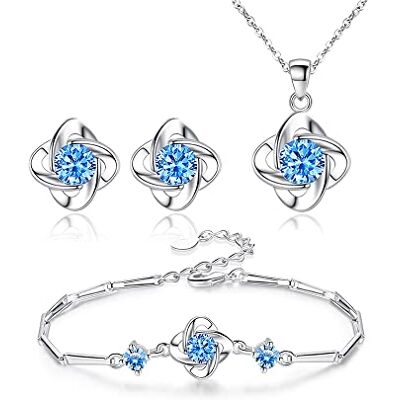 FFWTPY Dames bruiloft sieraden set zilver klavertje vier hanger ketting oorbellen armband set met kristal sieraden set zirocon kubus voor meisjes bruid FFWTPY Dames bruiloft sieraden set zilver klavertje vier hanger ketting oorbellen armband set met kristal sieraden set zirocon kubus voor meisjes bruid