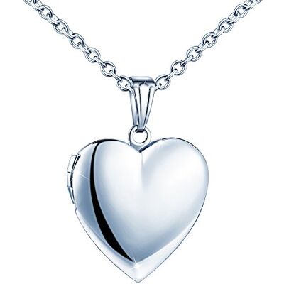 MicLee Damesketting met hartvormige medaillonhanger, zilver, roestvrij staal, met geschenkdoosje en wenskaart, uitstekend cadeau voor een echtpaar, stelletje, moeder, dochter, Roestvrij staal, Geen edelsteen MicLee Damesketting met hartvormige medaillonhanger, zilver, roestvrij staal, met geschenkdoosje en wenskaart, uitstekend cadeau voor een echtpaar, stelletje, moeder, dochter, Roestvrij staal, Geen edelsteen