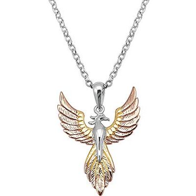 Kiara Jewellery Halsketting met Phoenix vogel hanger van 925 sterling zilver tweekleurig verguld op 46 cm sterling zilveren ketting. Kiara Jewellery Halsketting met Phoenix vogel hanger van 925 sterling zilver tweekleurig verguld op 46 cm sterling zilveren ketting.