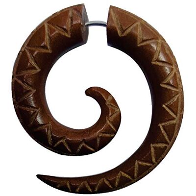 CHICNET Fake piercing voor dames en heren, spiraal, hout, bruin, rood, met roestvrijstalen beugel, hout CHICNET Fake piercing voor dames en heren, spiraal, hout, bruin, rood, met roestvrijstalen beugel, hout