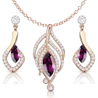 Crystalline Azuria Damesset met halsketting en hangers, oorbellen, 18 karaat, roséverguld, met imitatiekristallen van amethist Crystalline Azuria Damesset met halsketting en hangers, oorbellen, 18 karaat, roséverguld, met imitatiekristallen van amethist