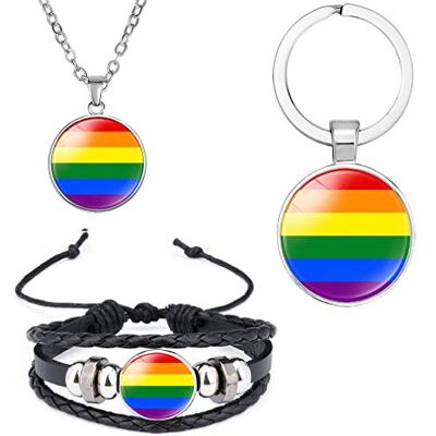DEESOSPRO DEESSEPRO 3 stuks LGBT regenboog gay pride armband, halsketting en sleutelhanger, viering van de Gay Pride-dag, 18 cm, glas DEESOSPRO DEESSEPRO 3 stuks LGBT regenboog gay pride armband, halsketting en sleutelhanger, viering van de Gay Pride-dag, 18 cm, glas